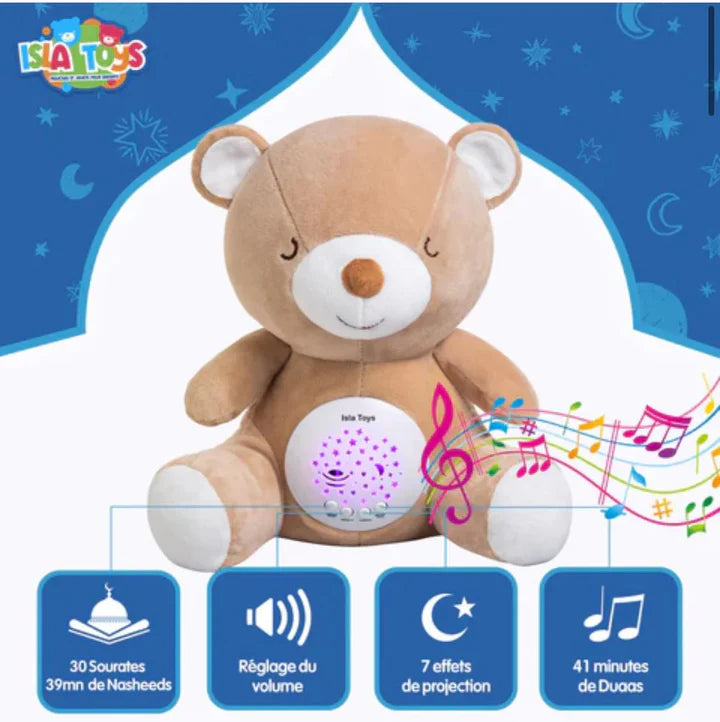 Peluche coranique veilleuse et Projection Étoilée & Détecteur de Pleurs