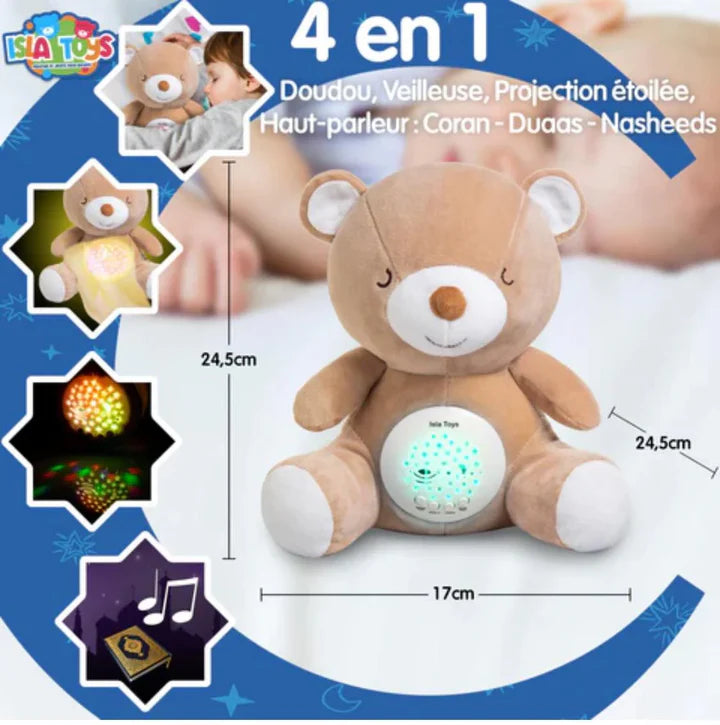 Peluche coranique veilleuse et Projection Étoilée & Détecteur de Pleurs