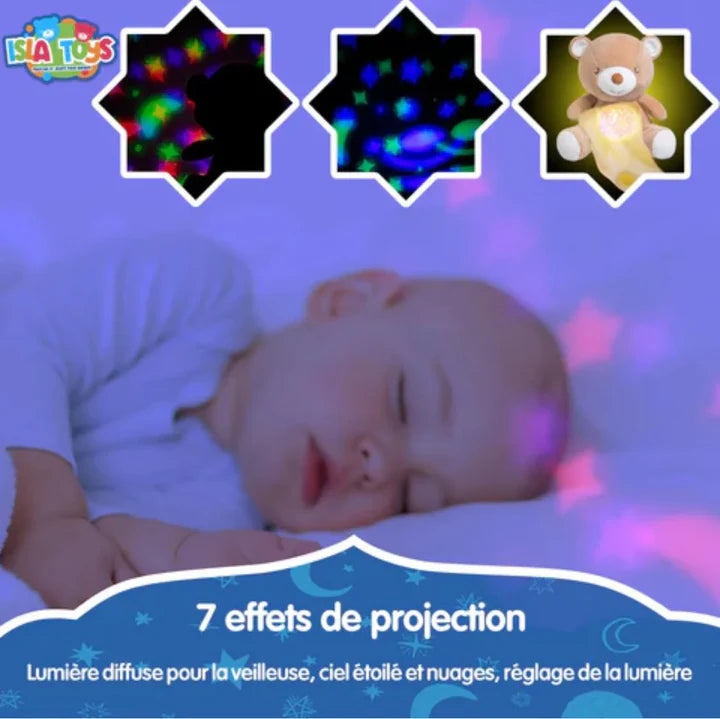 Peluche coranique veilleuse et Projection Étoilée & Détecteur de Pleurs