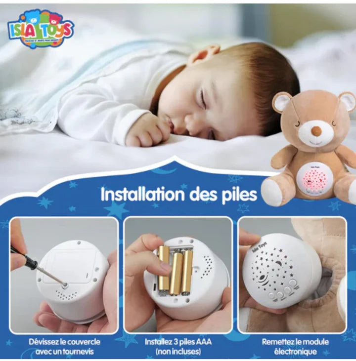 Peluche coranique veilleuse et Projection Étoilée & Détecteur de Pleurs