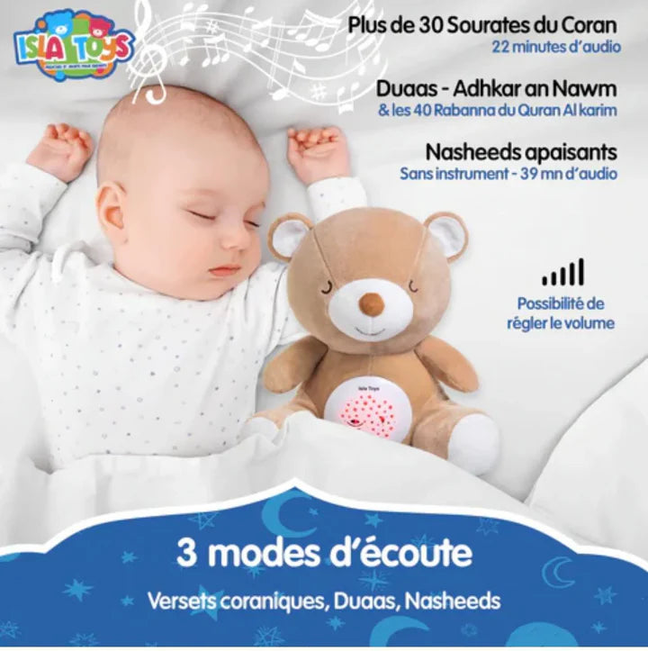 Peluche coranique veilleuse et Projection Étoilée & Détecteur de Pleurs